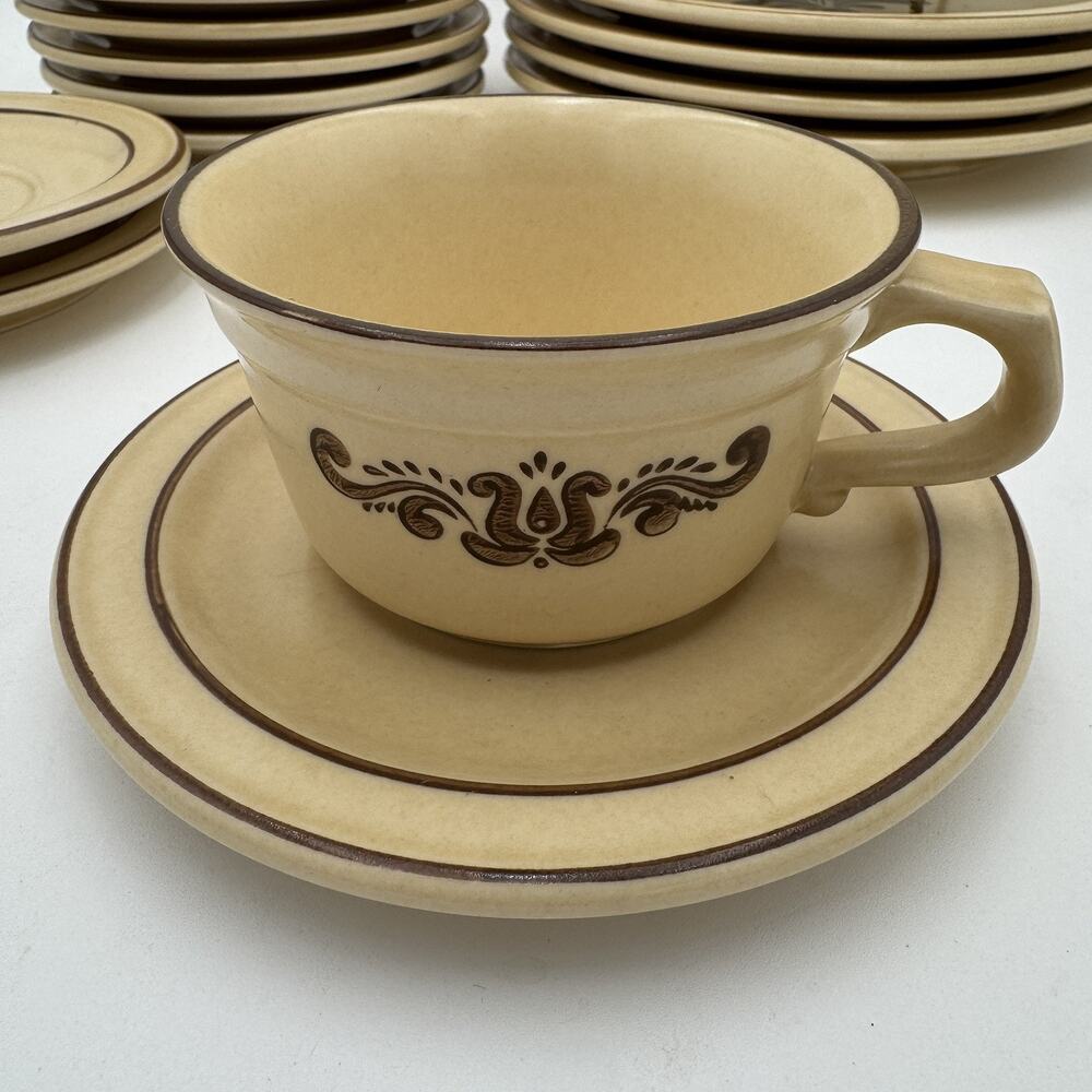 Vintage Cups & Saucers (2) in Village Pattern Dinnerware by Pfaltzgraff